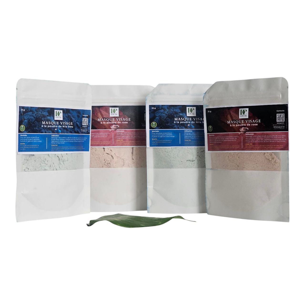 Masque de visage, poudre de rose et Nila bleu